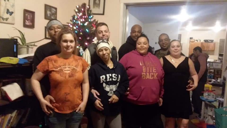 With siblings at Christmas