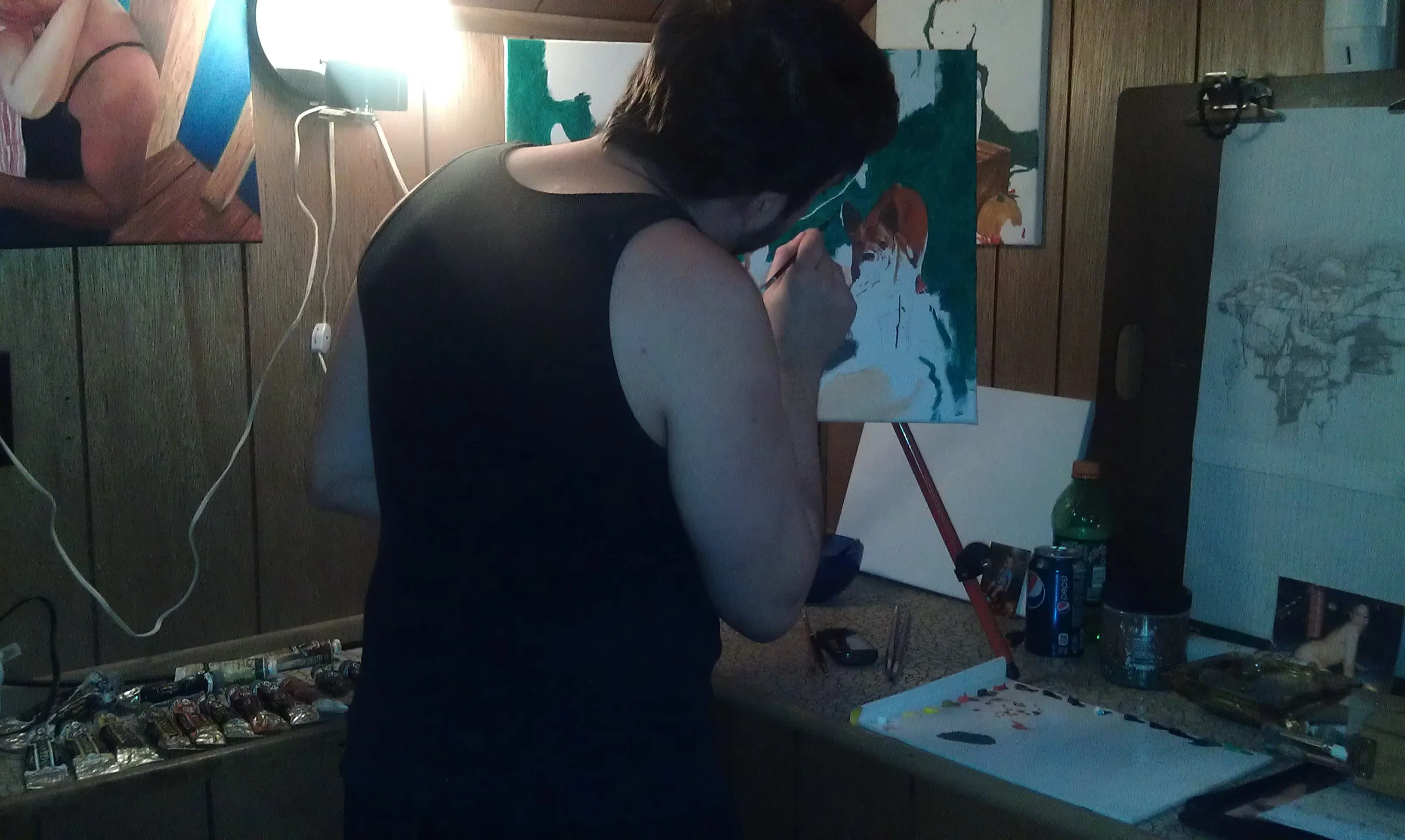 Artist painting 3 Amigos - work in progress